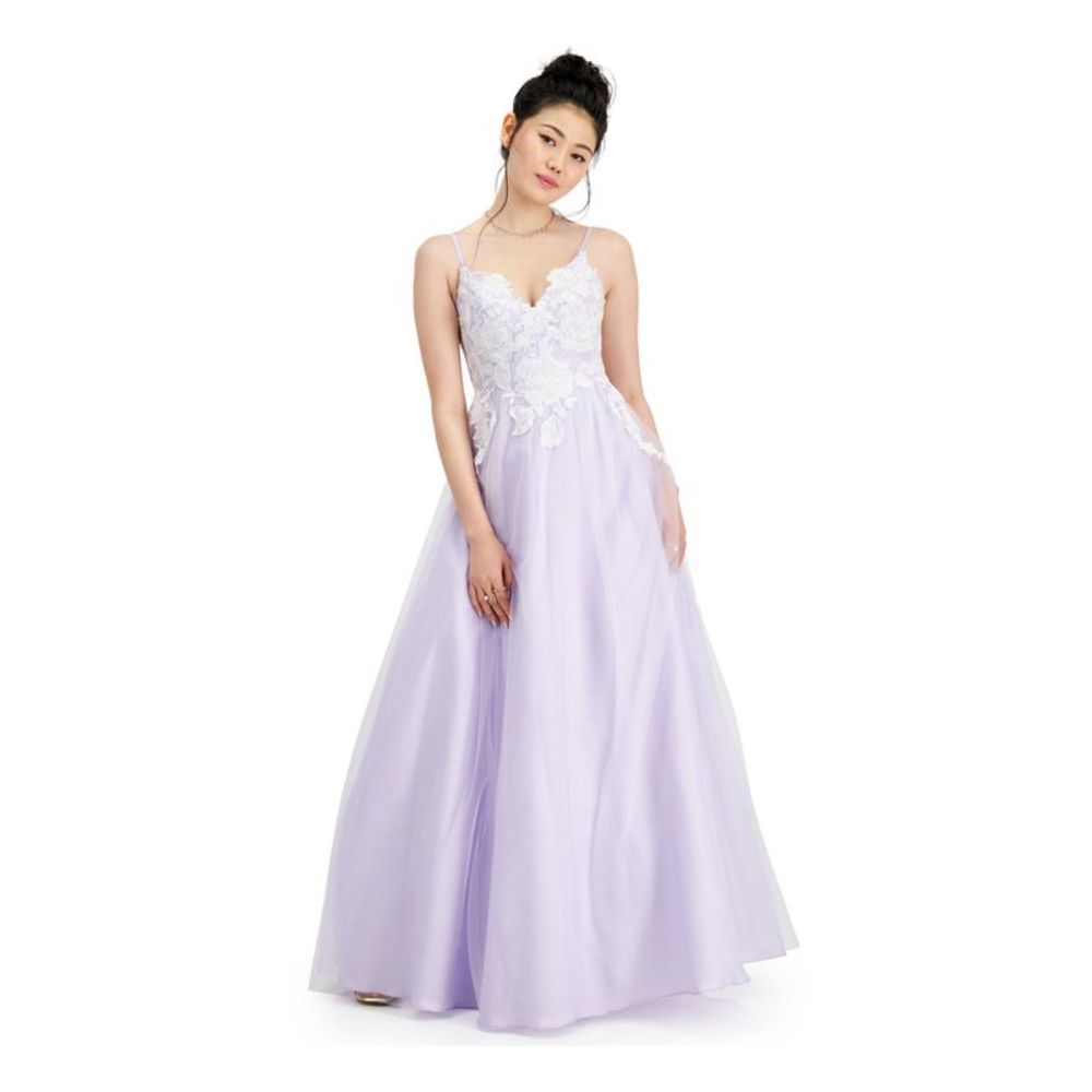 SAY YES TO THE DRESS Womens Purple Spaghetti Strap Formal Dress Juniors 3\4